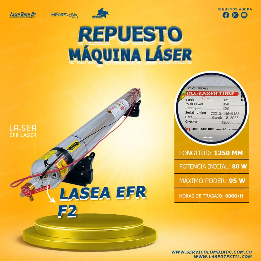 [EFR-F280W] Tubo láser Co2 80w EFR F2