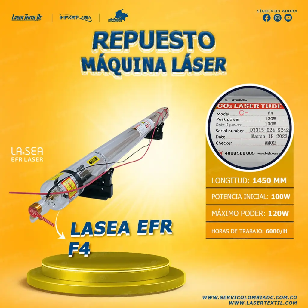 [EFR-F4-100W] Tubo láser Co2 100w EFR F4