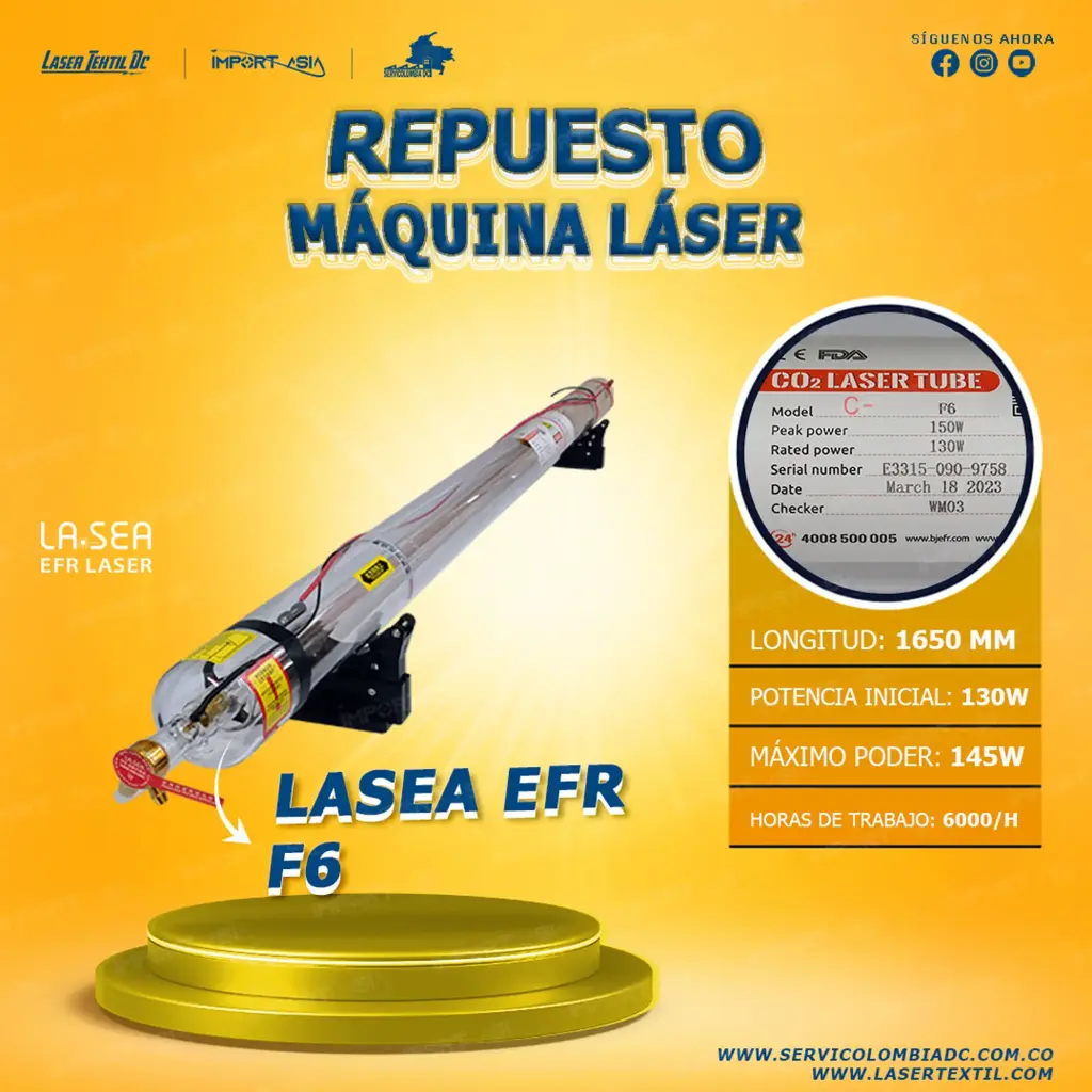 [EFRF6-130W] Tubo láser Co2 130w EFR F6