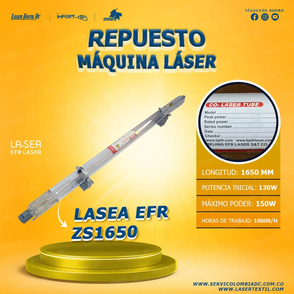 [EFRZS-1650-130W] Tubo láser Co2 130w EFR ZS-1650