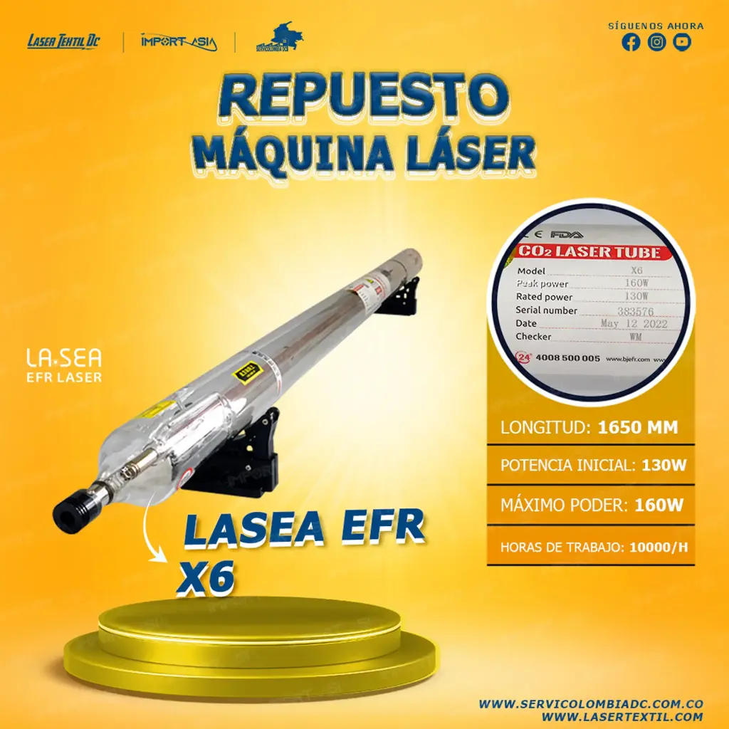 [EFRX6-130W] Tubo láser Co2 130w EFR X6
