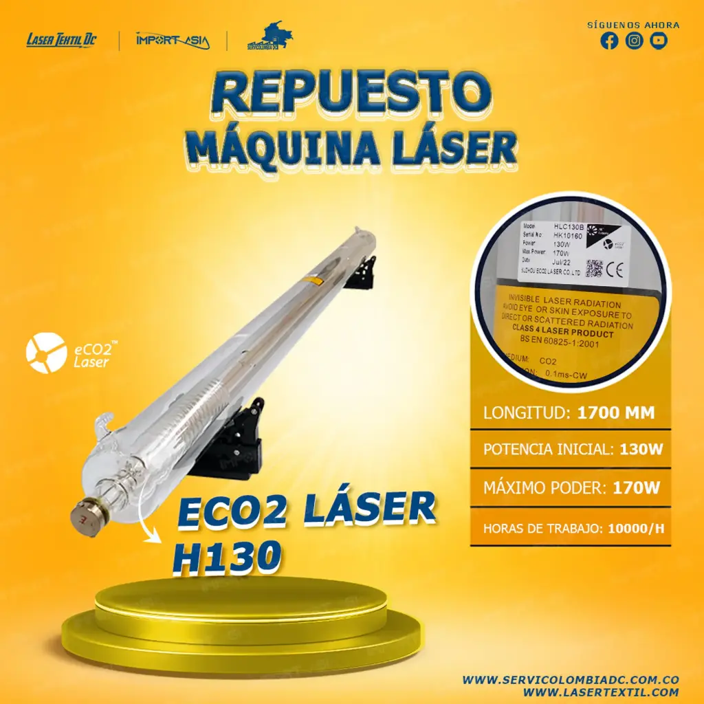 [ECOH130-130W] Tubo láser Co2 130w Eco2 láser H130